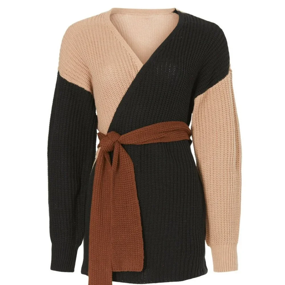 Brown Color Block Cardigan - Picture 2 of 5